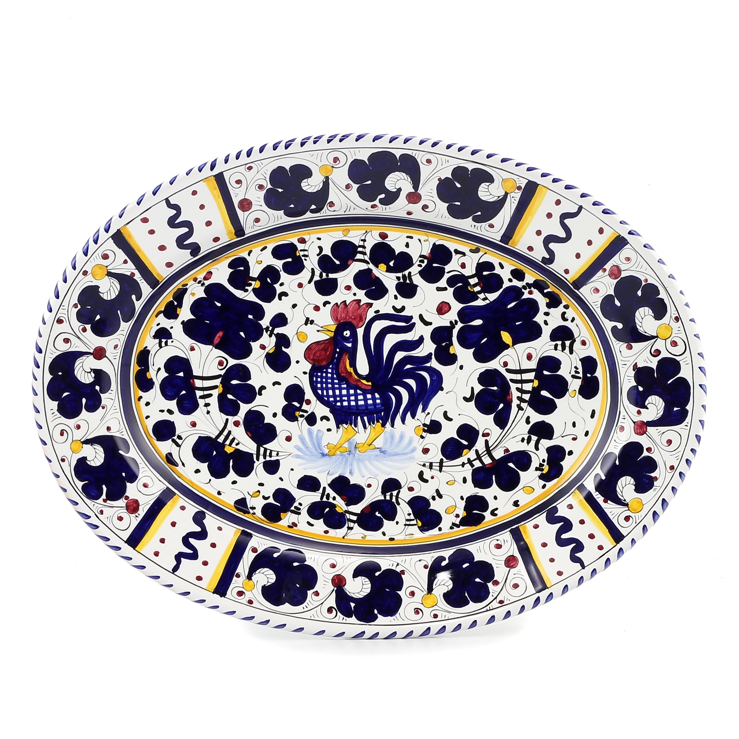 ORVIETO BLUE ROOSTER: Large Oval Platter - tops-selection.shop