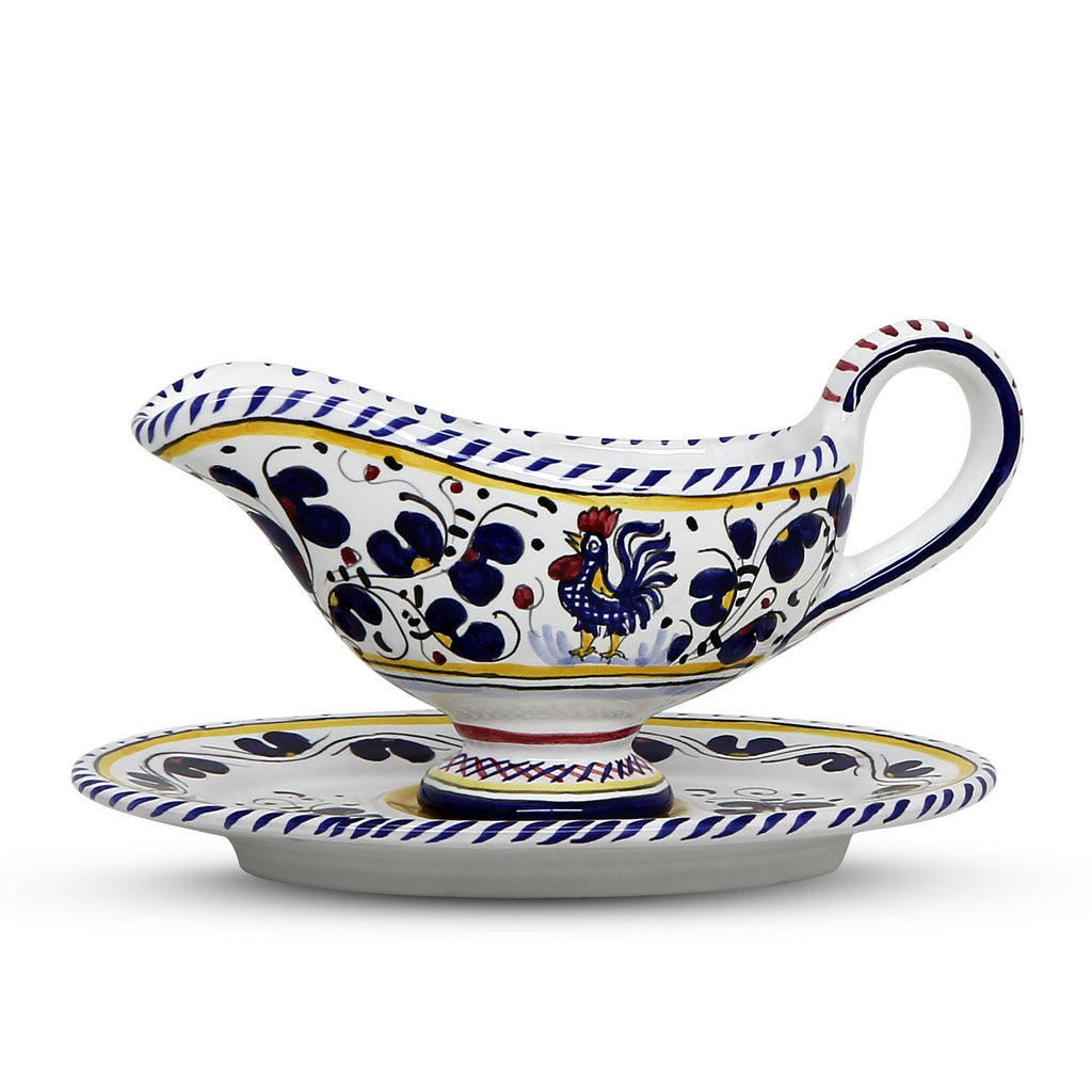 ORVIETO BLUE ROOSTER: Gravy Sauce Boat with Tray [R] - tops-selection.shop