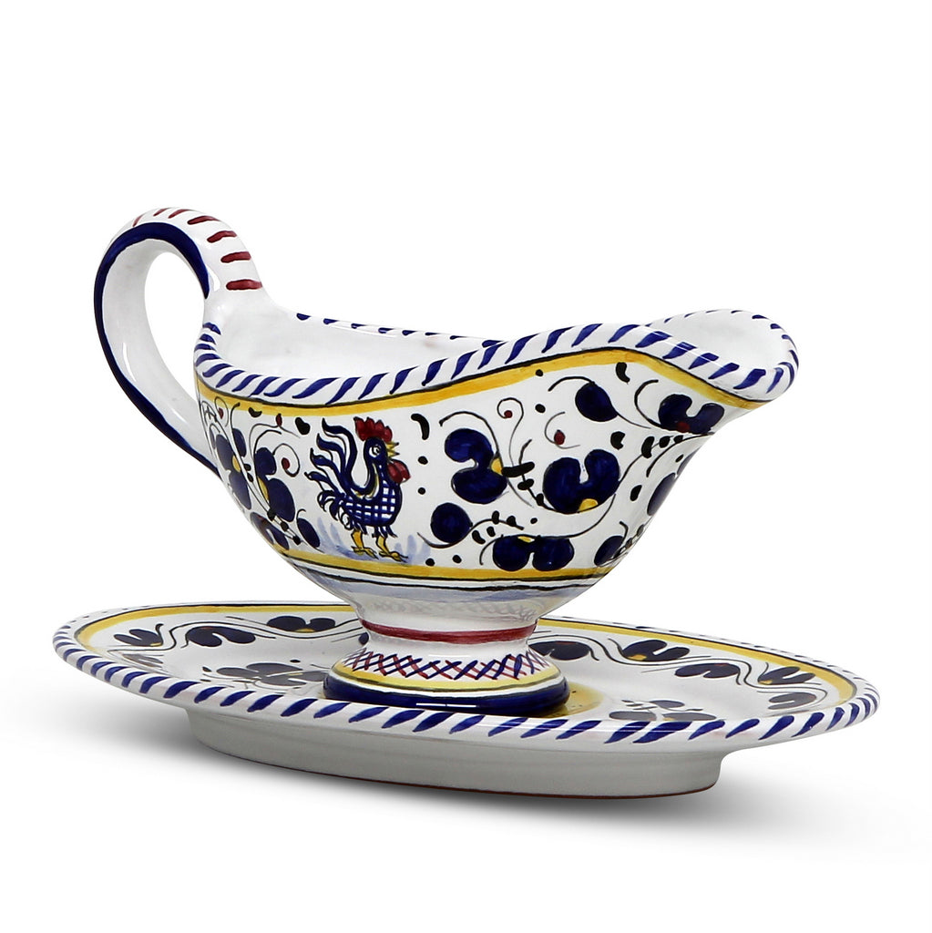 ORVIETO BLUE ROOSTER: Gravy Sauce Boat with Tray [R] - tops-selection.shop