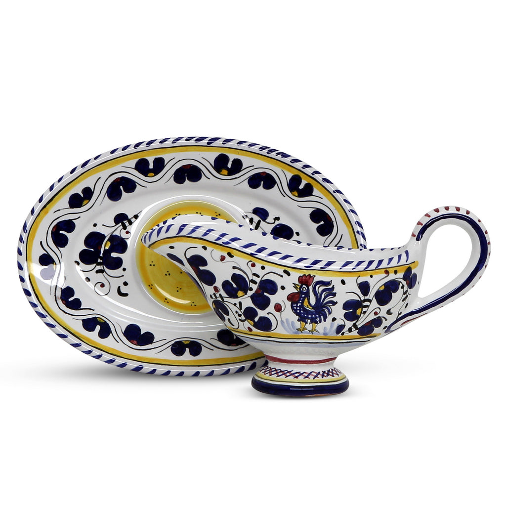 ORVIETO BLUE ROOSTER: Gravy Sauce Boat with Tray [R] - tops-selection.shop