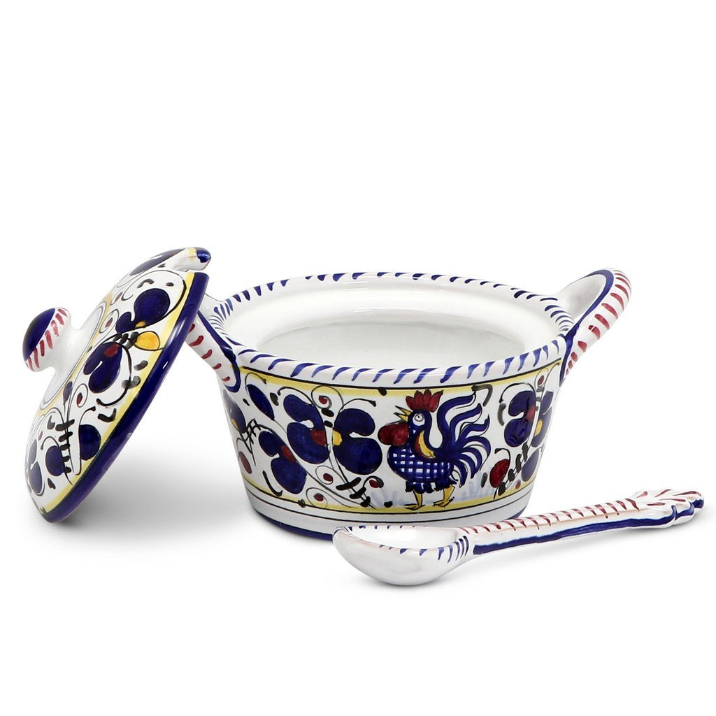 ORVIETO BLUE ROOSTER: Covered Parmesan Cheese Bowl with Spoon - tops-selection.shop