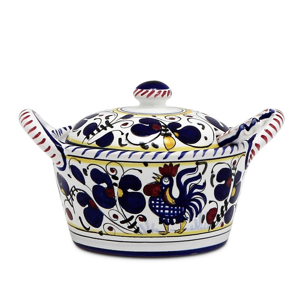 ORVIETO BLUE ROOSTER: Covered Parmesan Cheese Bowl with Spoon - tops-selection.shop