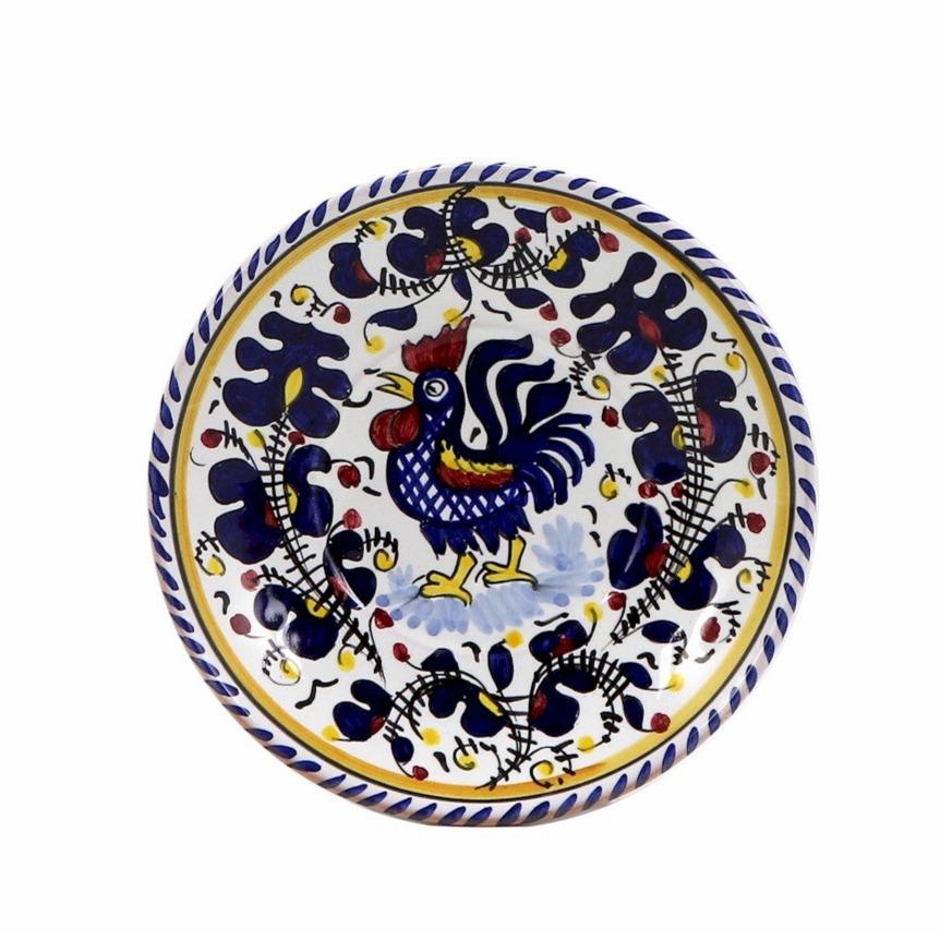 ORVIETO BLUE ROOSTER: Canape Plate - 7&quot; Diam. Saucer [STRIPED RIM] - tops-selection.shop