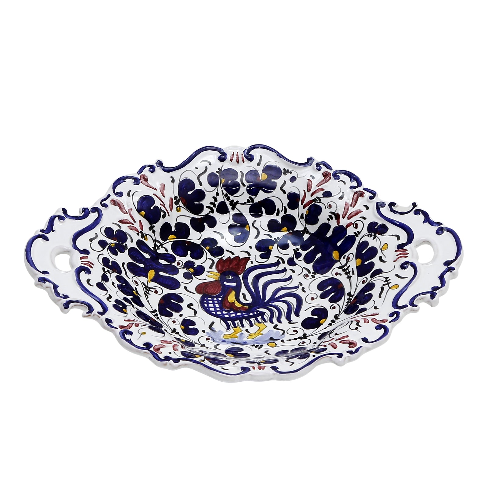 ORVIETO BLUE ROOSTER: Oval Tray with Handles [R] - tops-selection.shop