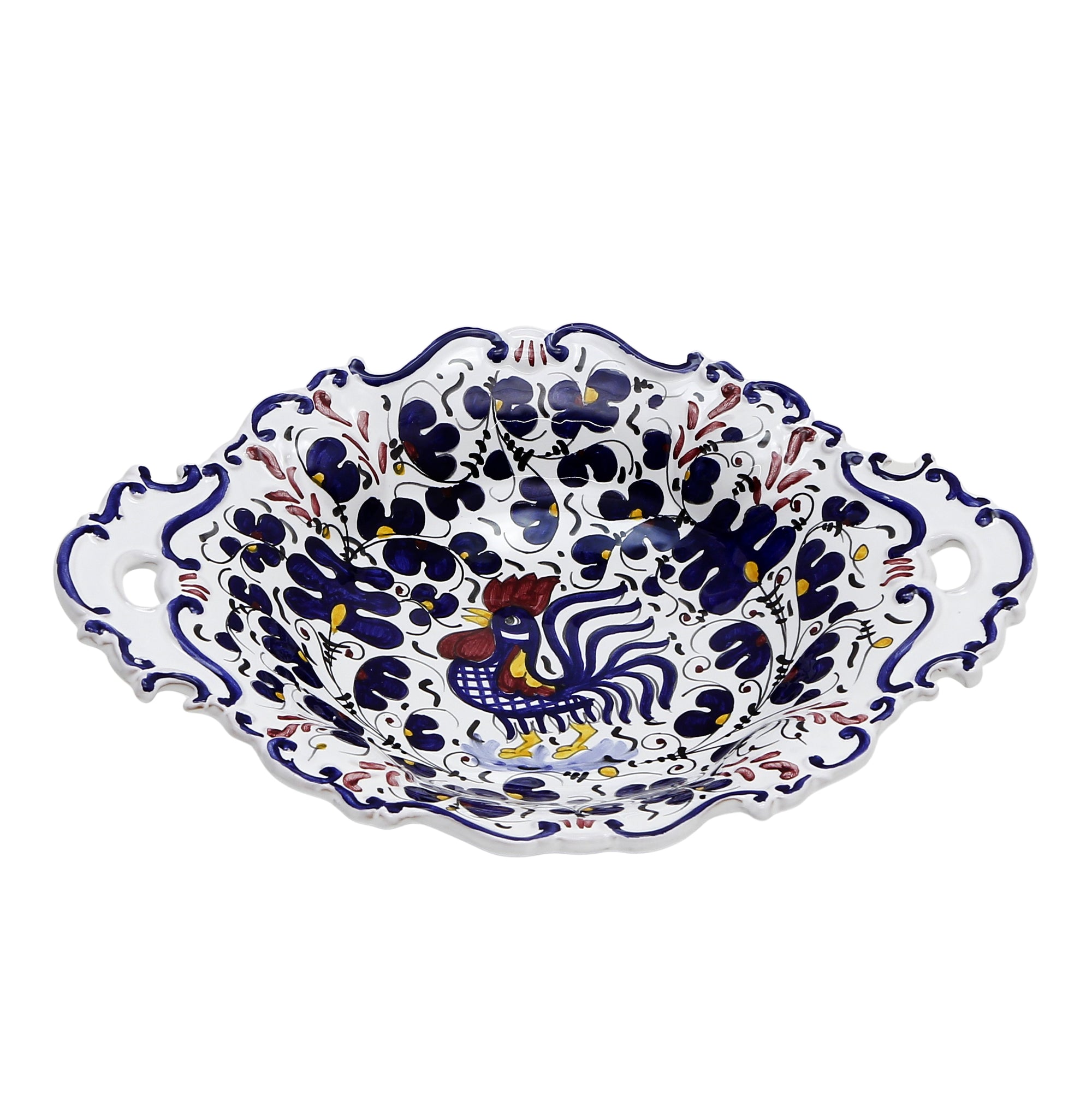 ORVIETO BLUE ROOSTER: Oval Tray with Handles [R] - tops-selection.shop