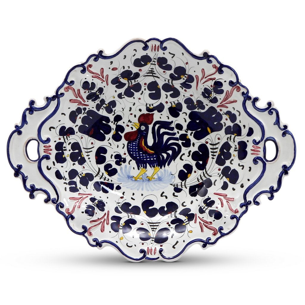 ORVIETO BLUE ROOSTER: Oval Tray with Handles [R] - tops-selection.shop