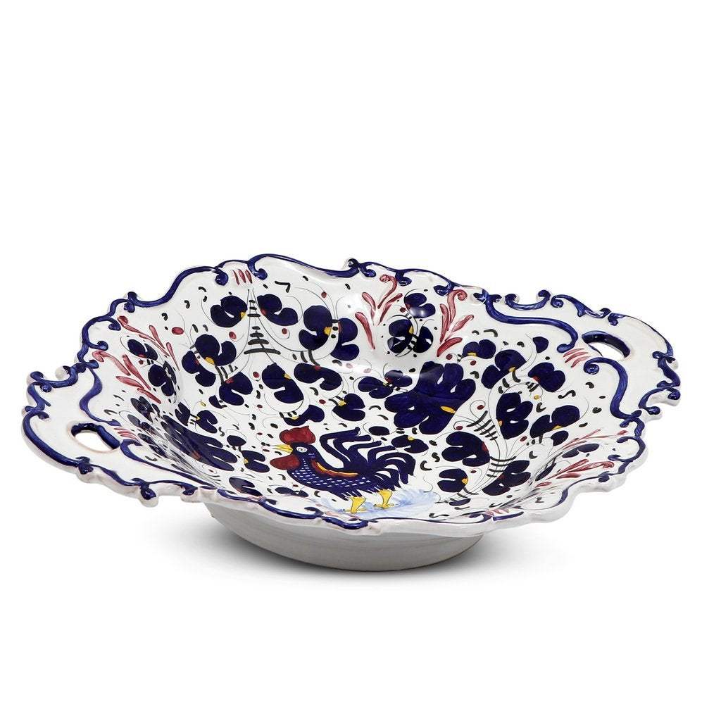 ORVIETO BLUE ROOSTER: Oval Tray with Handles [R] - tops-selection.shop