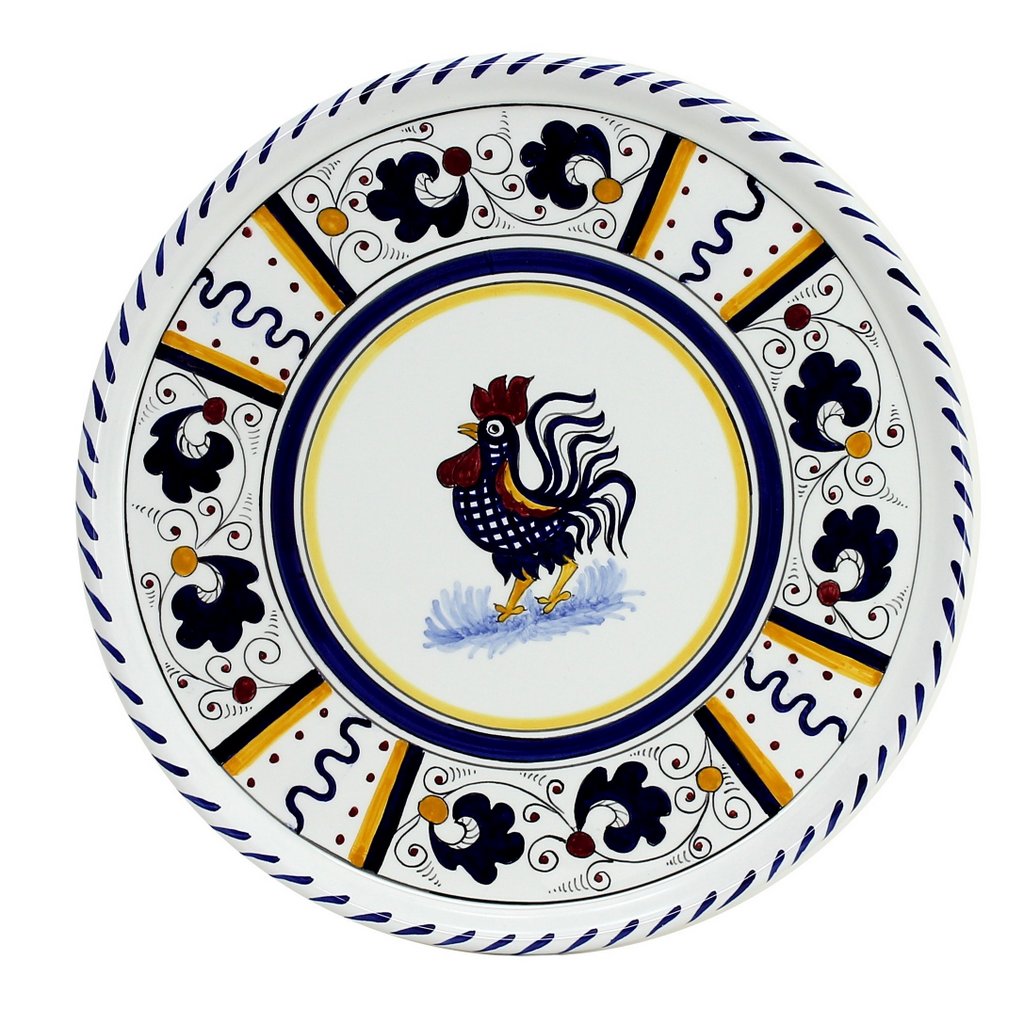 ORVIETO BLUE ROOSTER: Deruta Pizza Plate - Cake or Cheese Platter. [R] - tops-selection.shop