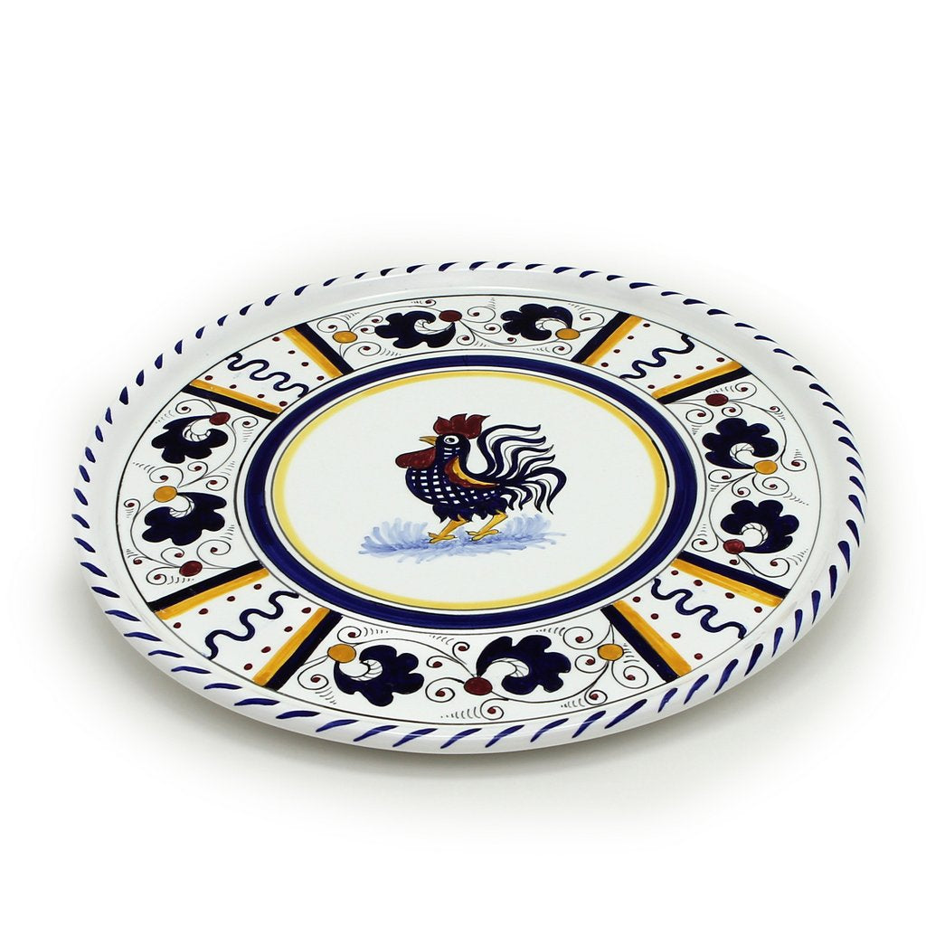ORVIETO BLUE ROOSTER: Deruta Pizza Plate - Cake or Cheese Platter. [R] - tops-selection.shop