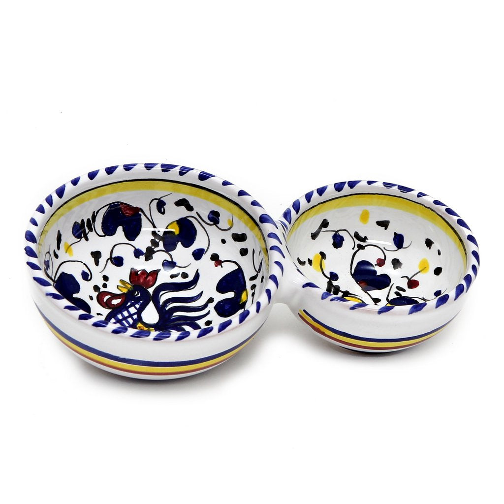 ORVIETO BLUE ROOSTER: Olive Dish Bowl - Relish, Condiments, Olive and Nuts divided bowl [R] - tops-selection.shop