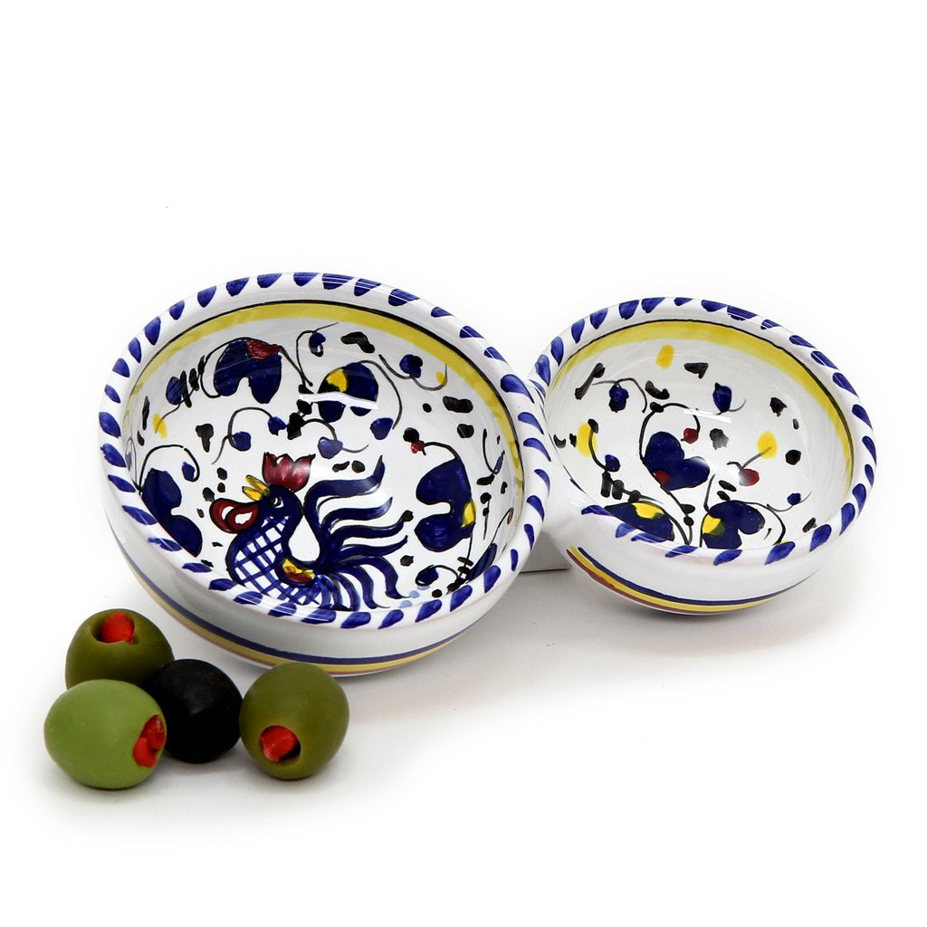 ORVIETO BLUE ROOSTER: Olive Dish Bowl - Relish, Condiments, Olive and Nuts divided bowl [R] - tops-selection.shop
