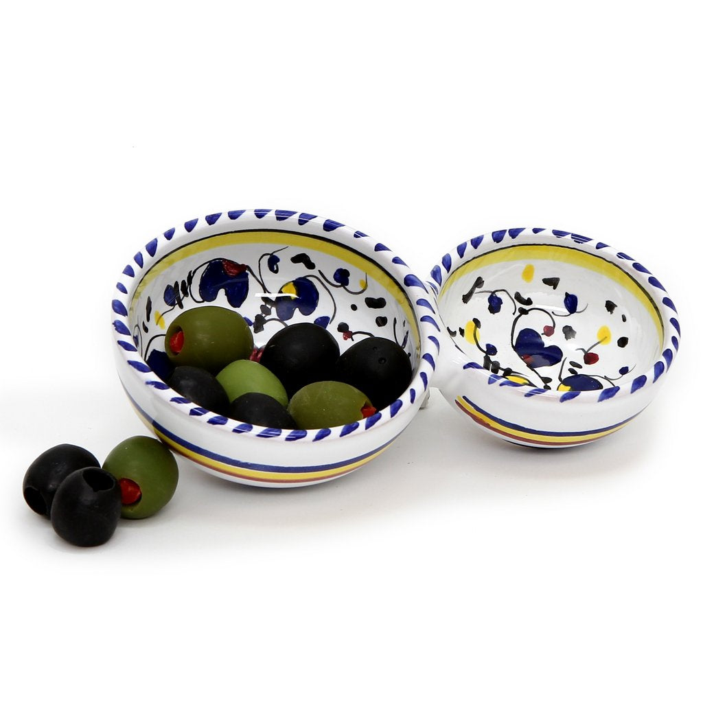 ORVIETO BLUE ROOSTER: Olive Dish Bowl - Relish, Condiments, Olive and Nuts divided bowl [R] - tops-selection.shop