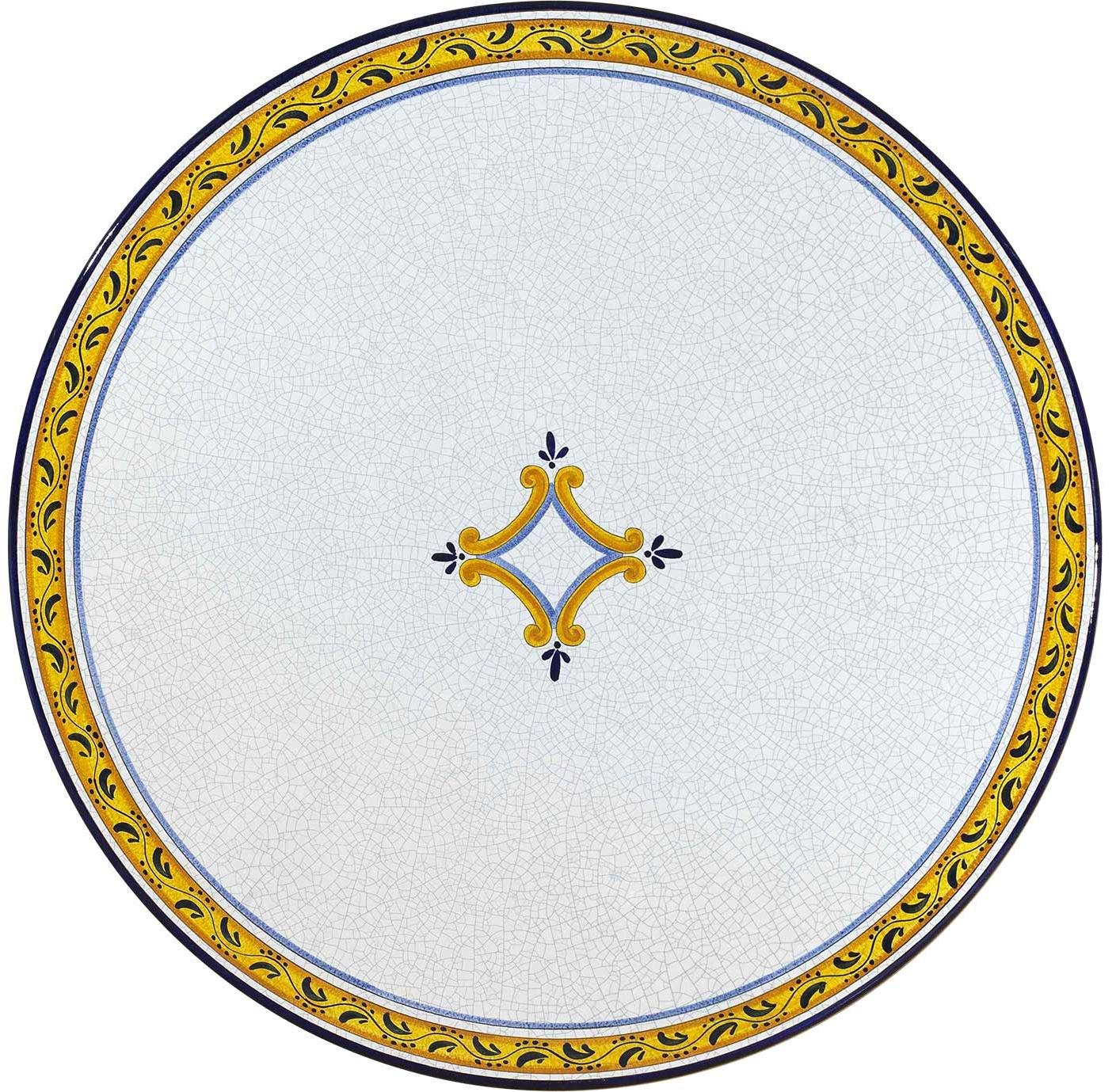 CERAMIC STONE TABLE + IRON BASE: BALTIMORA Design - Hand Painted in Deruta, Italy. - tops-selection.shop