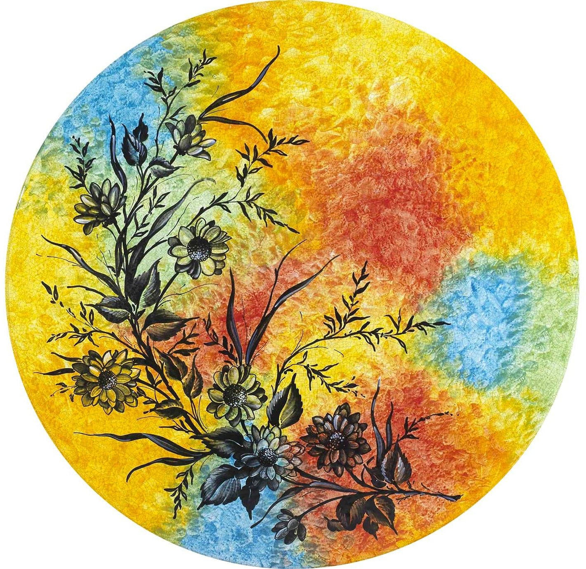 CERAMIC STONE TABLE + IRON BASE: BRATISLAVIA Design - Hand Painted in Deruta, Italy. - tops-selection.shop