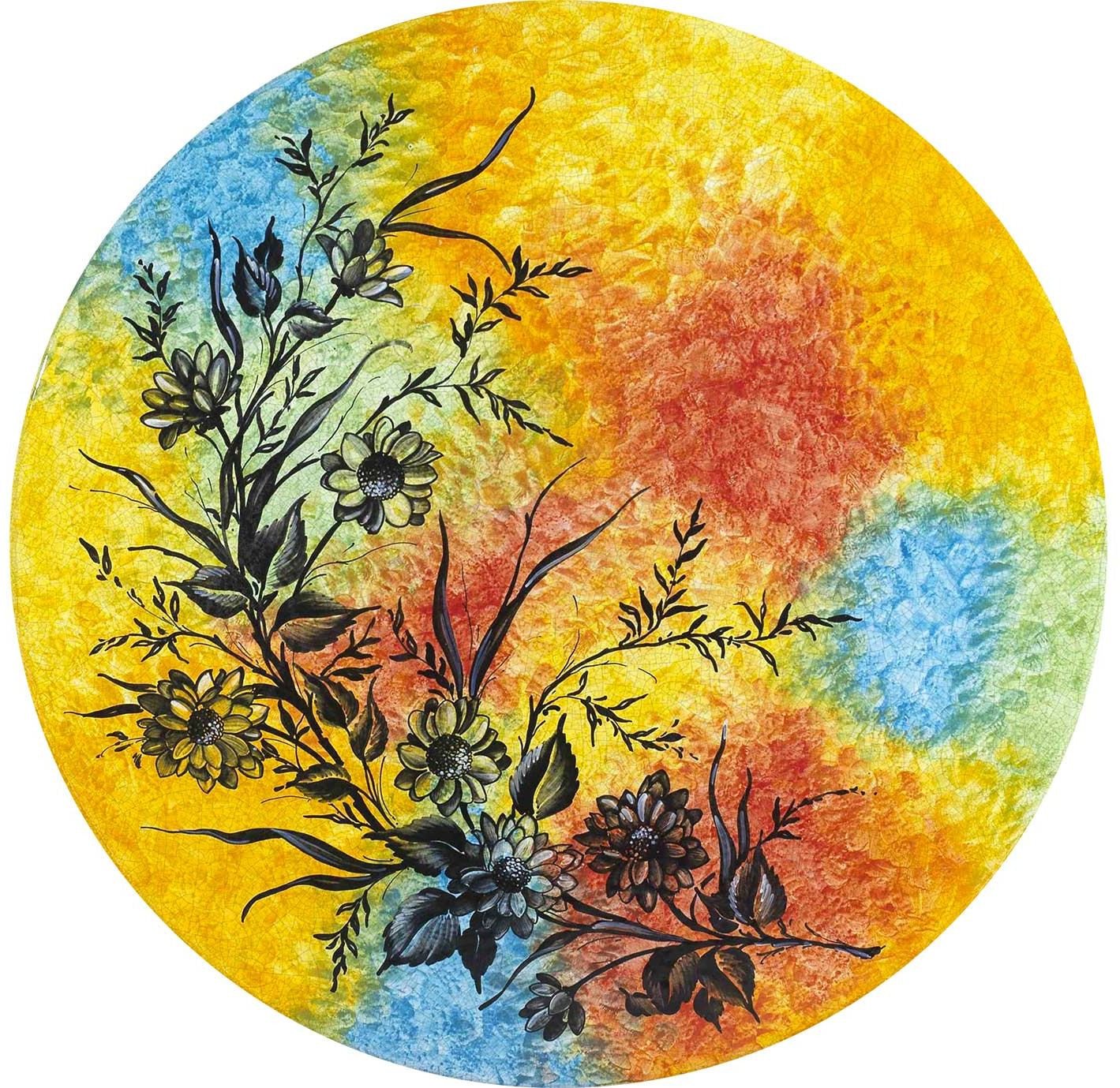 CERAMIC STONE TABLE + IRON BASE: BRATISLAVIA Design - Hand Painted in Deruta, Italy. - tops-selection.shop