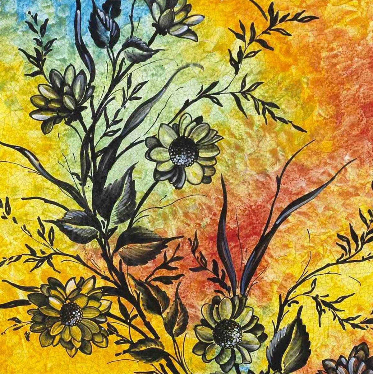 CERAMIC STONE TABLE + IRON BASE: BRATISLAVIA Design - Hand Painted in Deruta, Italy. - tops-selection.shop