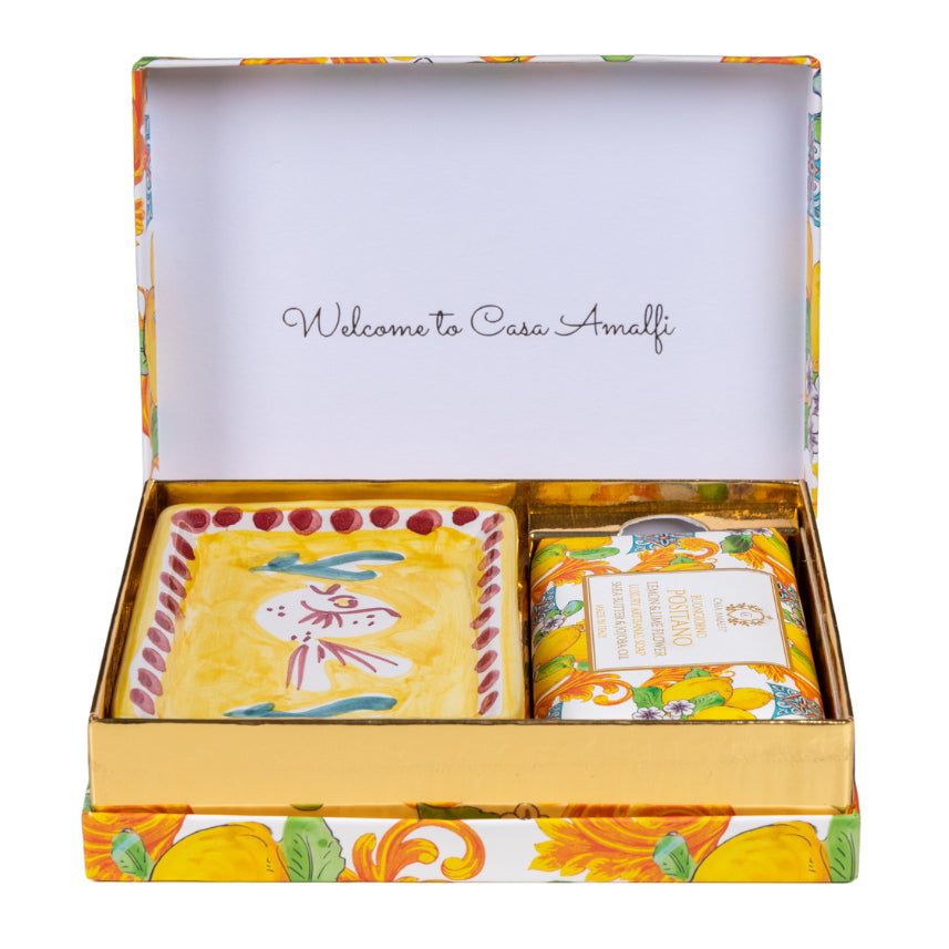 CASA AMALFI SOAPS: Scented Soap Bar with ceramic soap dish - Buongiorno Positano Set - tops-selection.shop