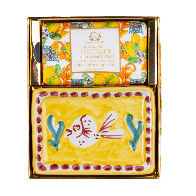 CASA AMALFI SOAPS: Scented Soap Bar with ceramic soap dish - Buongiorno Positano Set - tops-selection.shop