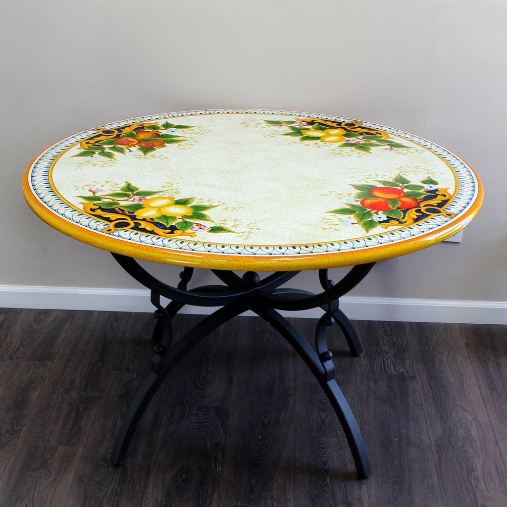 CERAMIC STONE TABLE + IRON BASE: TROPEA Design - Hand Painted in Deruta, Italy. - tops-selection.shop