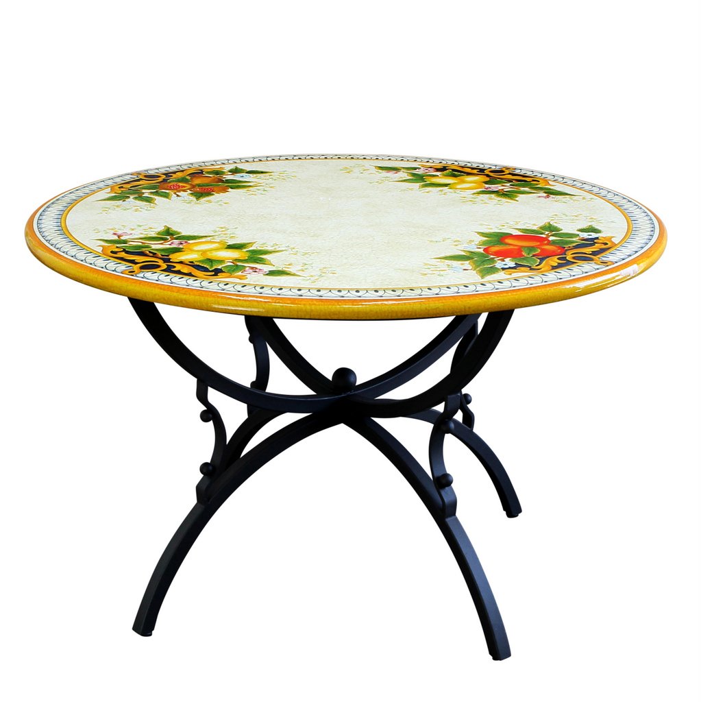 CERAMIC STONE TABLE + IRON BASE: TROPEA Design - Hand Painted in Deruta, Italy. - tops-selection.shop