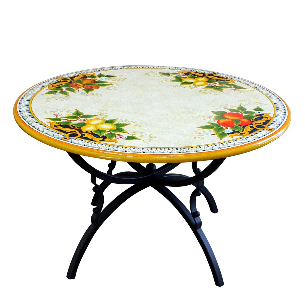 CERAMIC STONE TABLE + IRON BASE: TROPEA Design - Hand Painted in Deruta, Italy. - tops-selection.shop