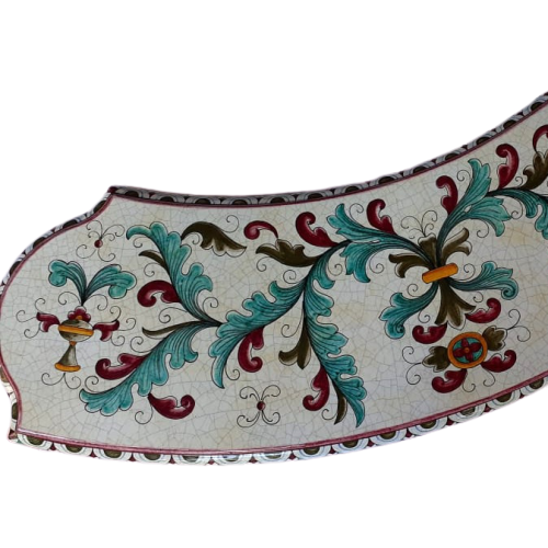 WROUGHT IRON BENCH WITH CERAMIC TOP: Large Curved model design (Seats Two) in Deruta, Italy. - tops-selection.shop