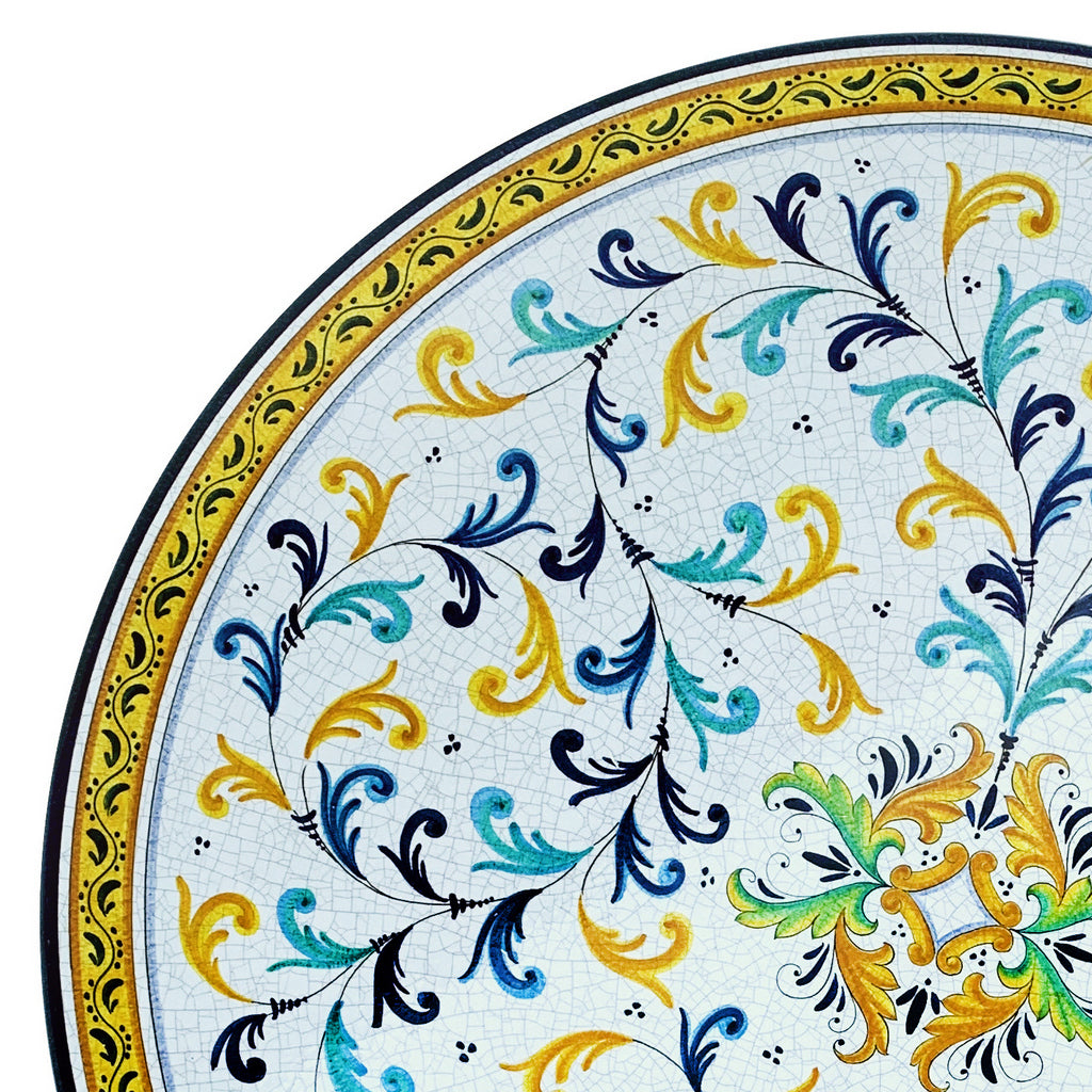 CERAMIC STONE TABLE + IRON BASE: SAN GIMIGNANO Design - Hand Painted in Deruta, Italy. - tops-selection.shop