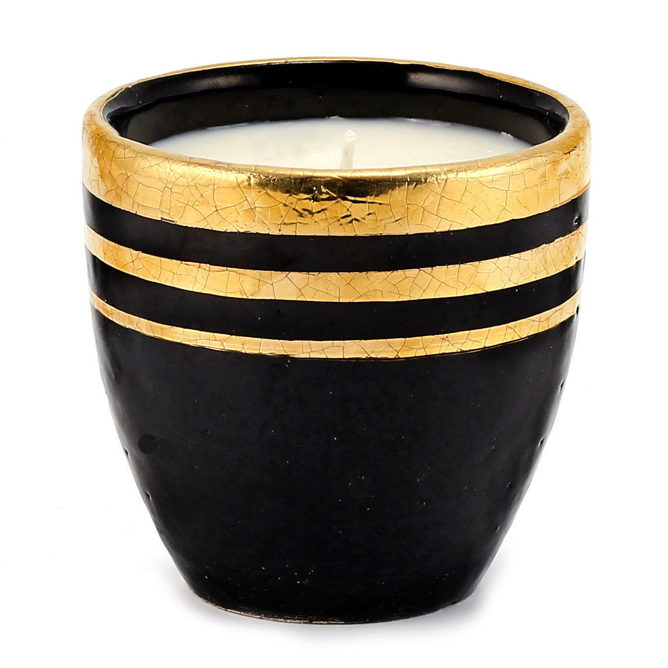 DERUTA MILANO: Large Candle Black with Hand Painted Pure Gold Stripes - tops-selection.shop