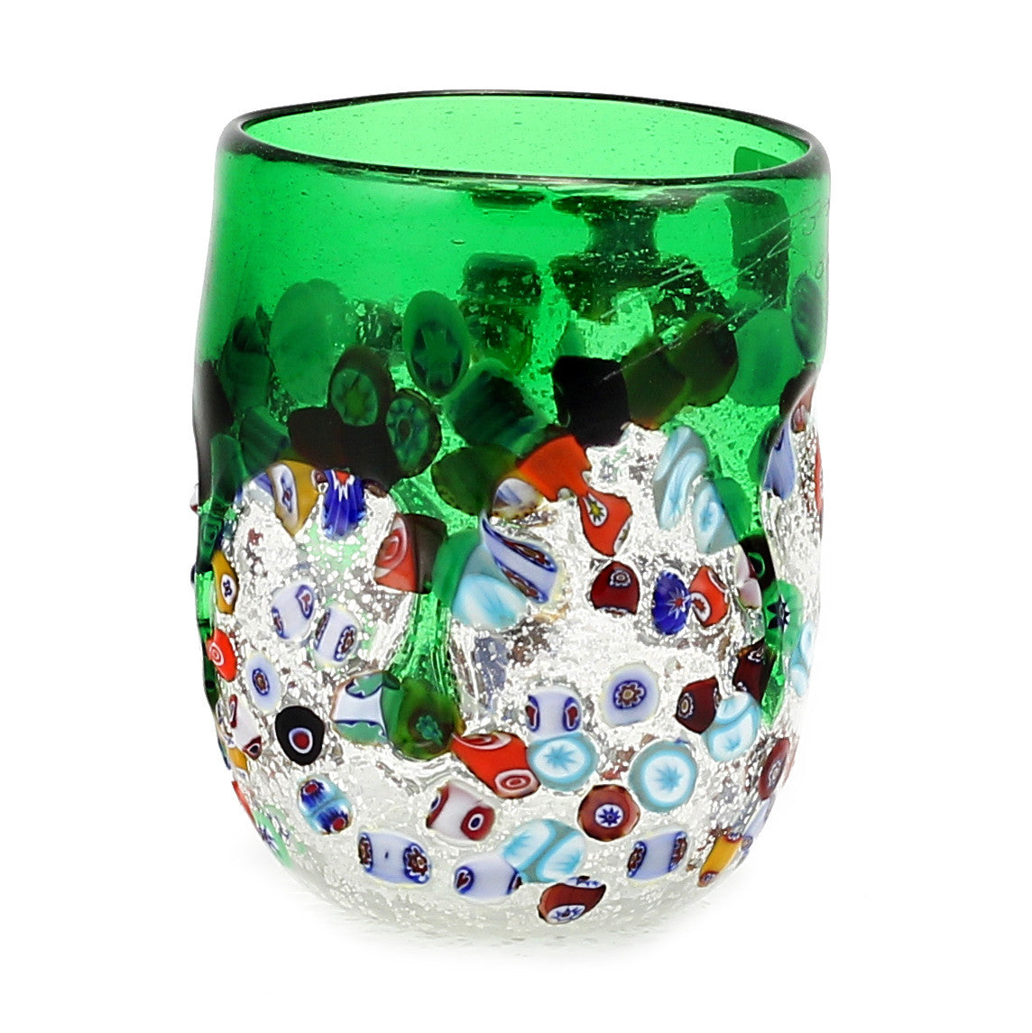 MURANO CANDLE: Authentic Murano Glass Tumbler in GREEN Murrina Style (15 Oz.) - tops-selection.shop
