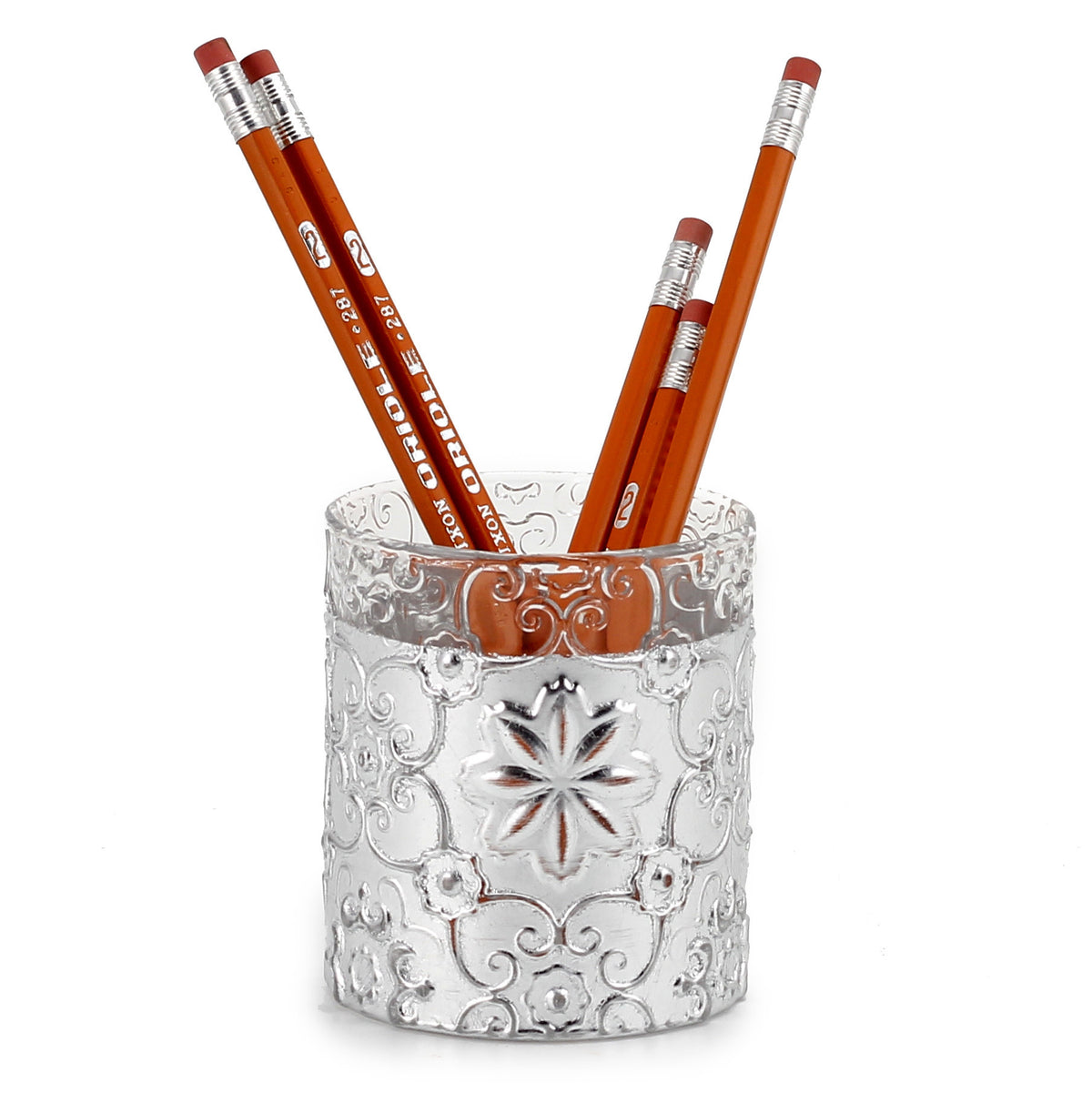 CRYSTAL CANDLES: Bass relief Design with Silver Leaf finish ~ (10 Oz) - tops-selection.shop