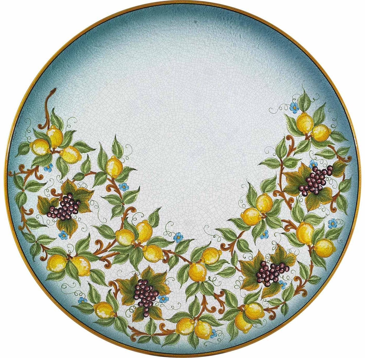 CERAMIC STONE TABLE + IRON BASE: CAPRI Design - Hand Painted in Deruta, Italy. - tops-selection.shop