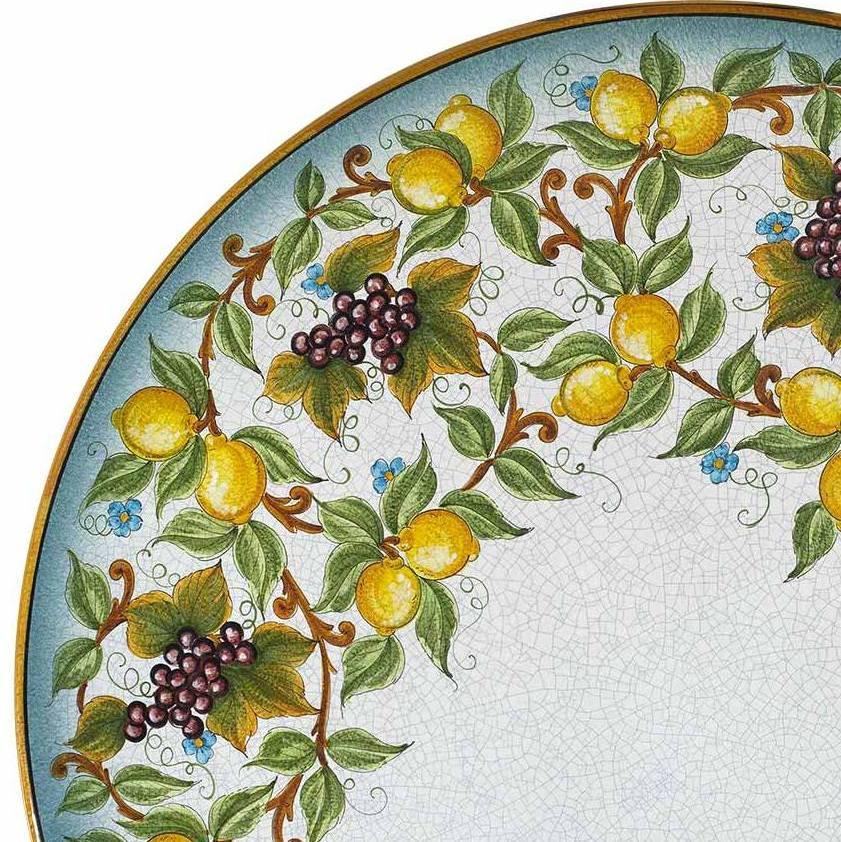 CERAMIC STONE TABLE + IRON BASE: CAPRI Design - Hand Painted in Deruta, Italy. - tops-selection.shop