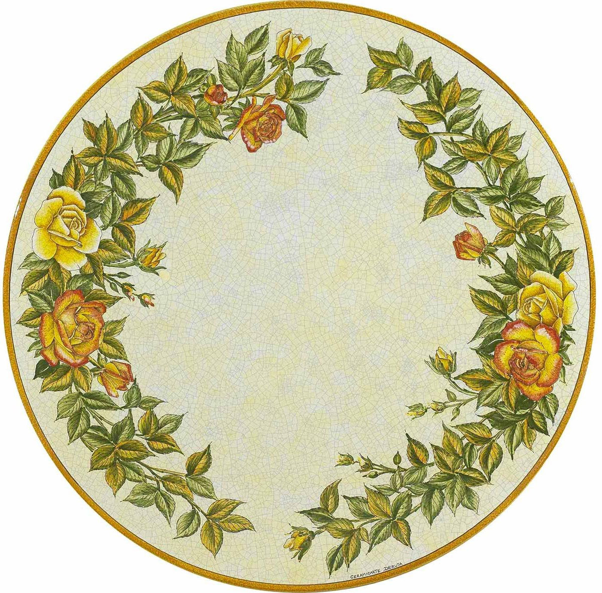 CERAMIC STONE TABLE + IRON BASE: CASCIA Design^ - Hand Painted in Deruta, Italy. - tops-selection.shop