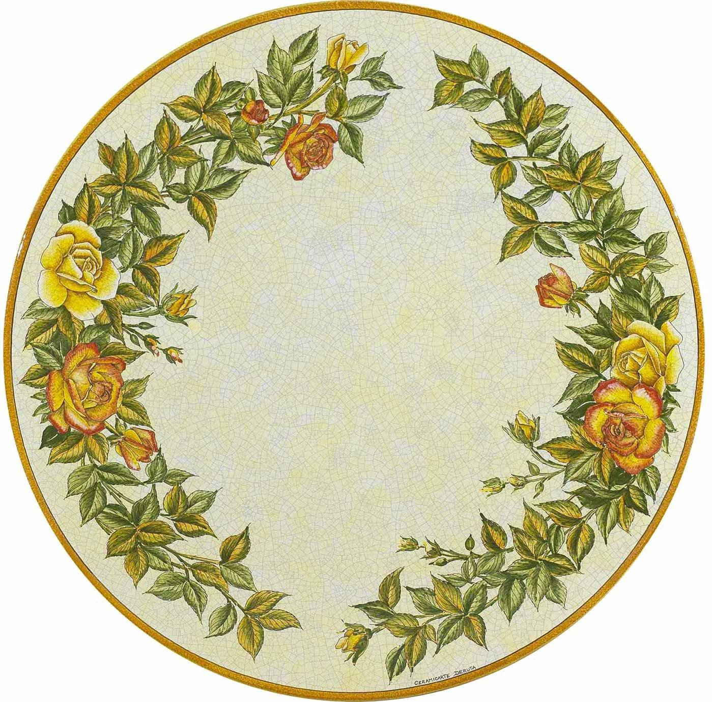 CERAMIC STONE TABLE + IRON BASE: CASCIA Design^ - Hand Painted in Deruta, Italy. - tops-selection.shop