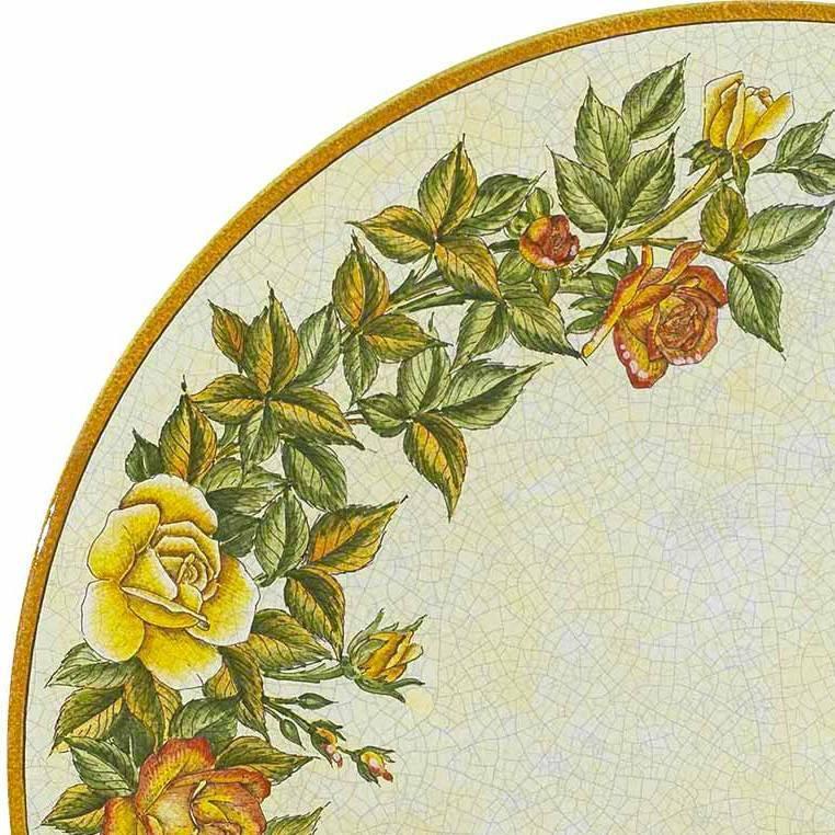 CERAMIC STONE TABLE + IRON BASE: CASCIA Design^ - Hand Painted in Deruta, Italy. - tops-selection.shop