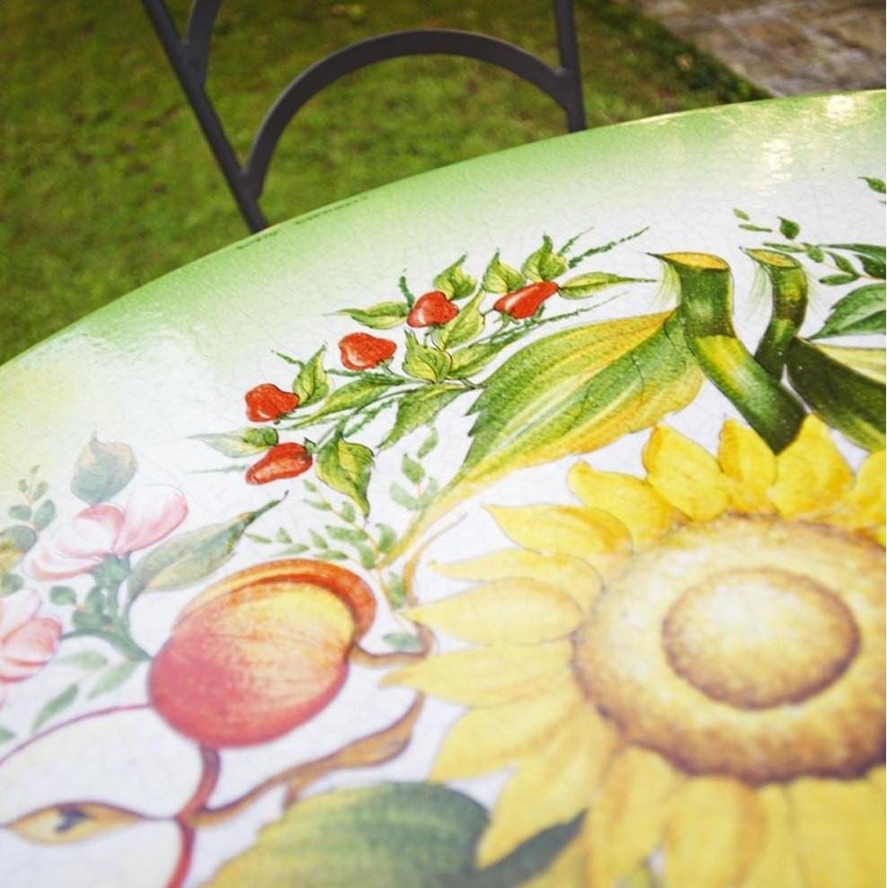 CERAMIC STONE TABLE + IRON BASE: CASCIA Design^ - Hand Painted in Deruta, Italy. - tops-selection.shop