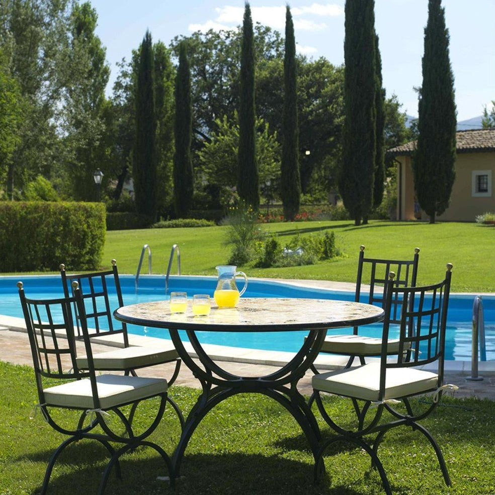 CERAMIC STONE TABLE + IRON BASE: ALTAMURA Design - Hand Painted in Deruta, Italy. - tops-selection.shop