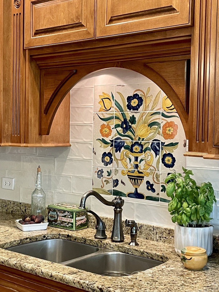 ANTICA DERUTA: WALL PANEL BACKSPLASH VASE OF FLOWER - tops-selection.shop