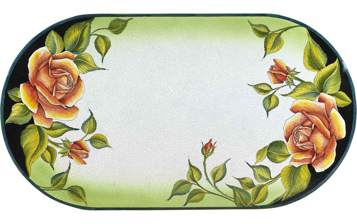 CERAMIC STONE TABLE + IRON BASE: COLONIA Design^ - Hand Painted in Deruta, Italy. - tops-selection.shop