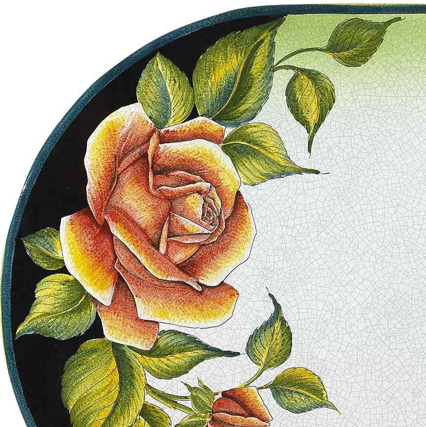 CERAMIC STONE TABLE + IRON BASE: COLONIA Design^ - Hand Painted in Deruta, Italy. - tops-selection.shop