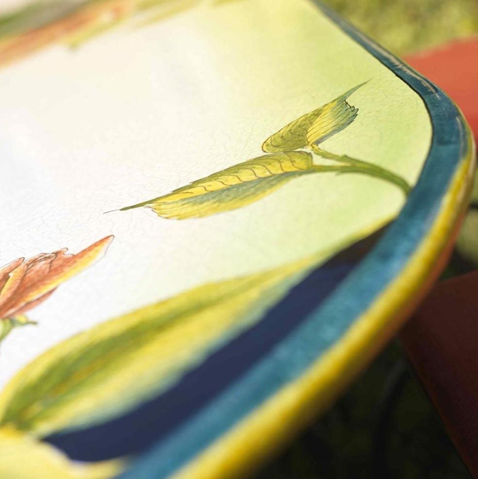 CERAMIC STONE TABLE + IRON BASE: COLONIA Design^ - Hand Painted in Deruta, Italy. - tops-selection.shop