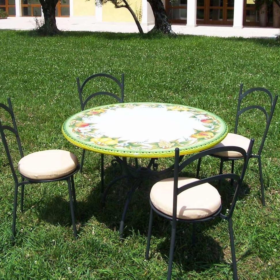 CERAMIC STONE TABLE + IRON BASE: CORTINA Design - Hand Painted in Deruta, Italy. - tops-selection.shop