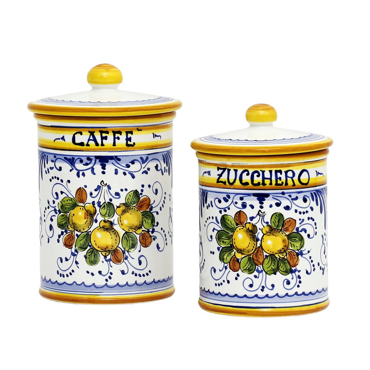 LIMONCINI: Tuscan Canister Set 'ZUCCHERO' & 'CAFFE' - Lemon design (Set of two as shown) - tops-selection.shop