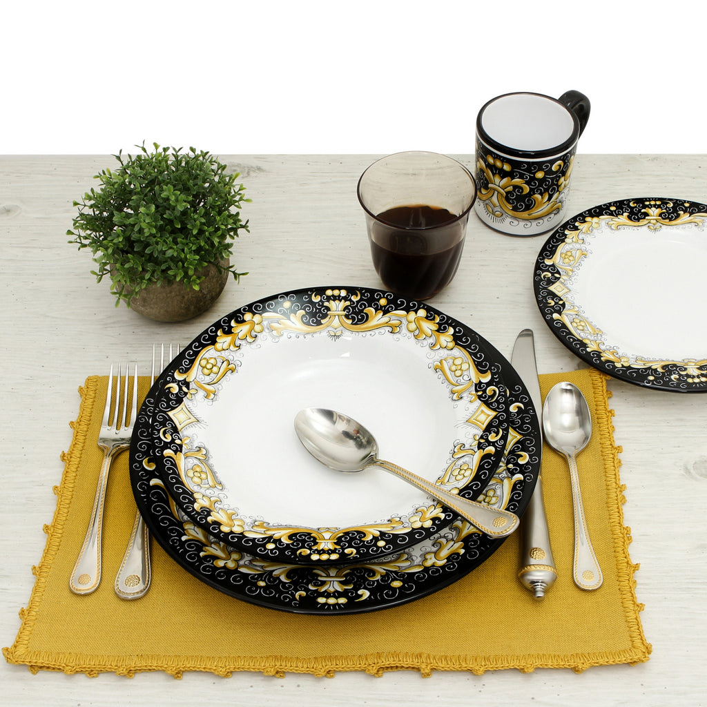 DERUTA COLORI: Pasta/Soup Rim Plate - BLACK/GOLD - tops-selection.shop