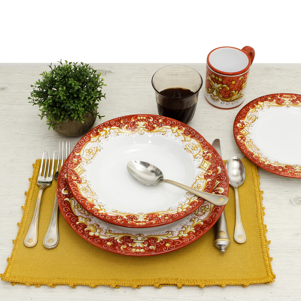 DERUTA COLORI: Pasta/Soup Rim Plate - CORAL RED - tops-selection.shop