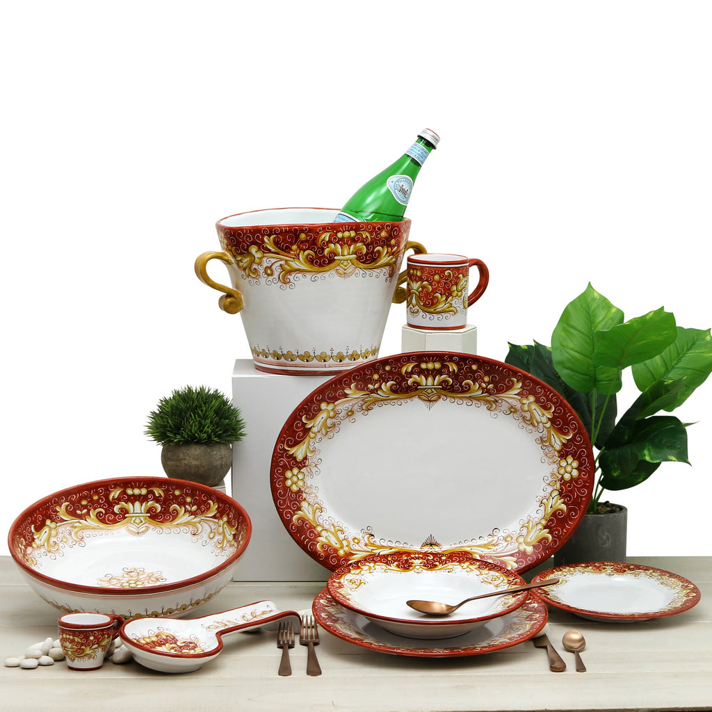 DERUTA COLORI: Pasta/Soup Rim Plate - CORAL RED - tops-selection.shop