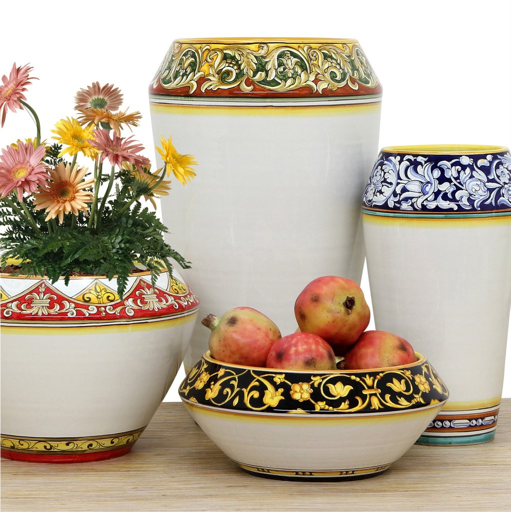 DERUTA BELLA: Cachepot/Centerpiece - Red, Gold, White Design - (Premium Masterpiece by Francesca Niccacci) - tops-selection.shop
