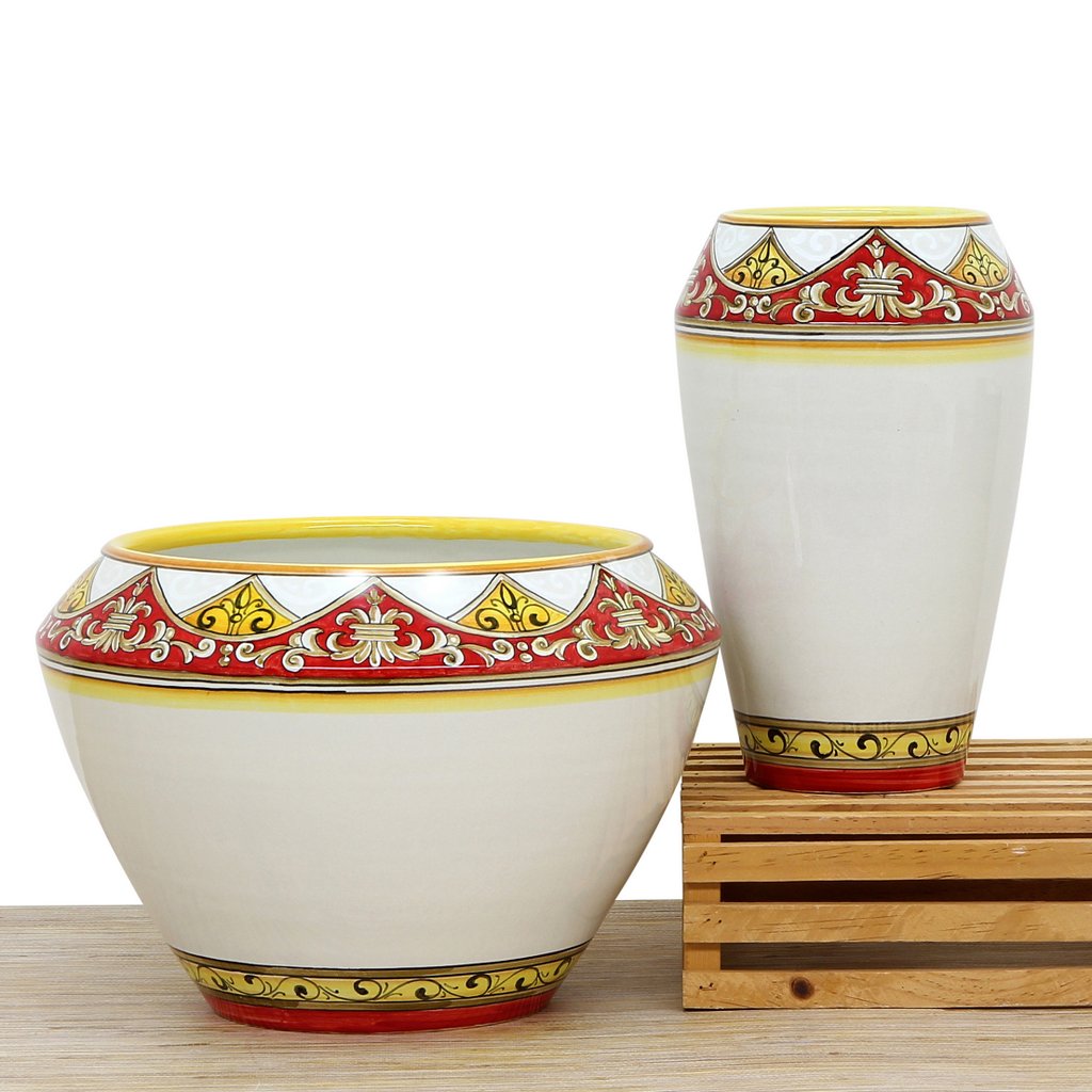 DERUTA BELLA: Cachepot/Centerpiece - Red, Gold, White Design - (Premium Masterpiece by Francesca Niccacci) - tops-selection.shop