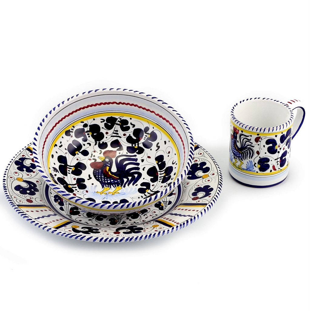 ORVIETO BLUE ROOSTER: Pre Pack Dinner Plate + Coupe Bowl + Mug - tops-selection.shop