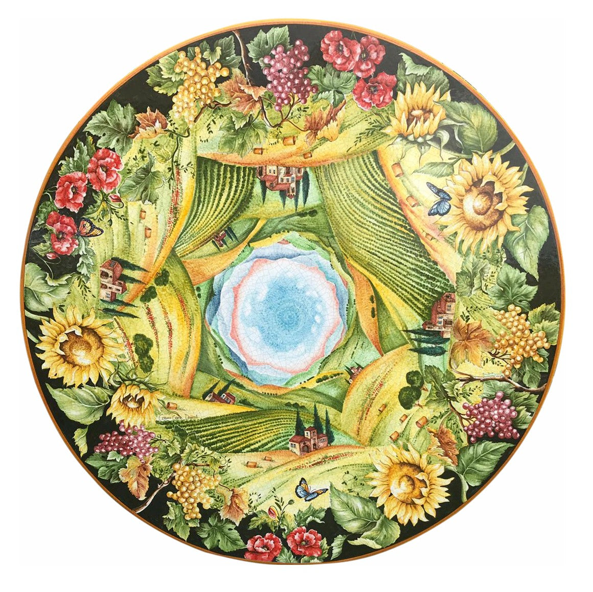 CERAMIC STONE TABLE + IRON BASE: FIRENZE Design^ - Hand Painted - tops-selection.shop